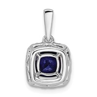 14K White Gold 0.25 Carat Lab Grown Diamond VS SI+ G+ September Birthstone Lab Created Blue Sapphire Halo Pendant view 3