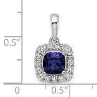 14K White Gold 0.25 Carat Lab Grown Diamond VS SI+ G+ September Birthstone Lab Created Blue Sapphire Halo Pendant view 4