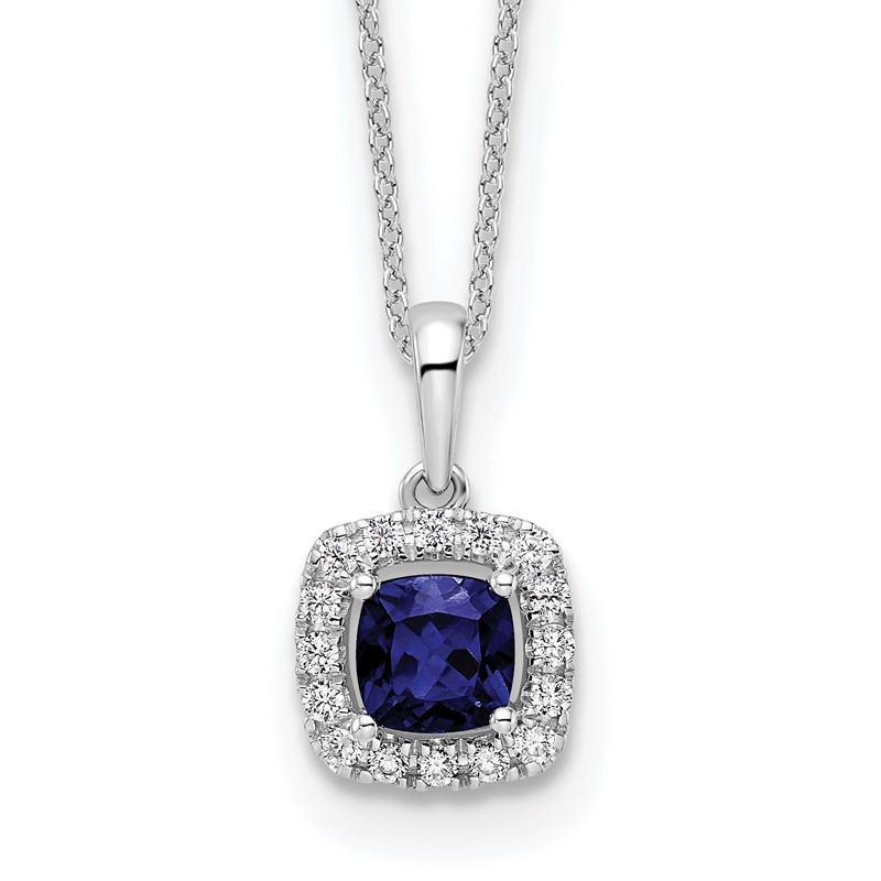 10k White Gold 1/4 carat Lab Grown Diamond VS/SI+ G+ and Created Sapphire Complete 18 inch Pendant Necklace
