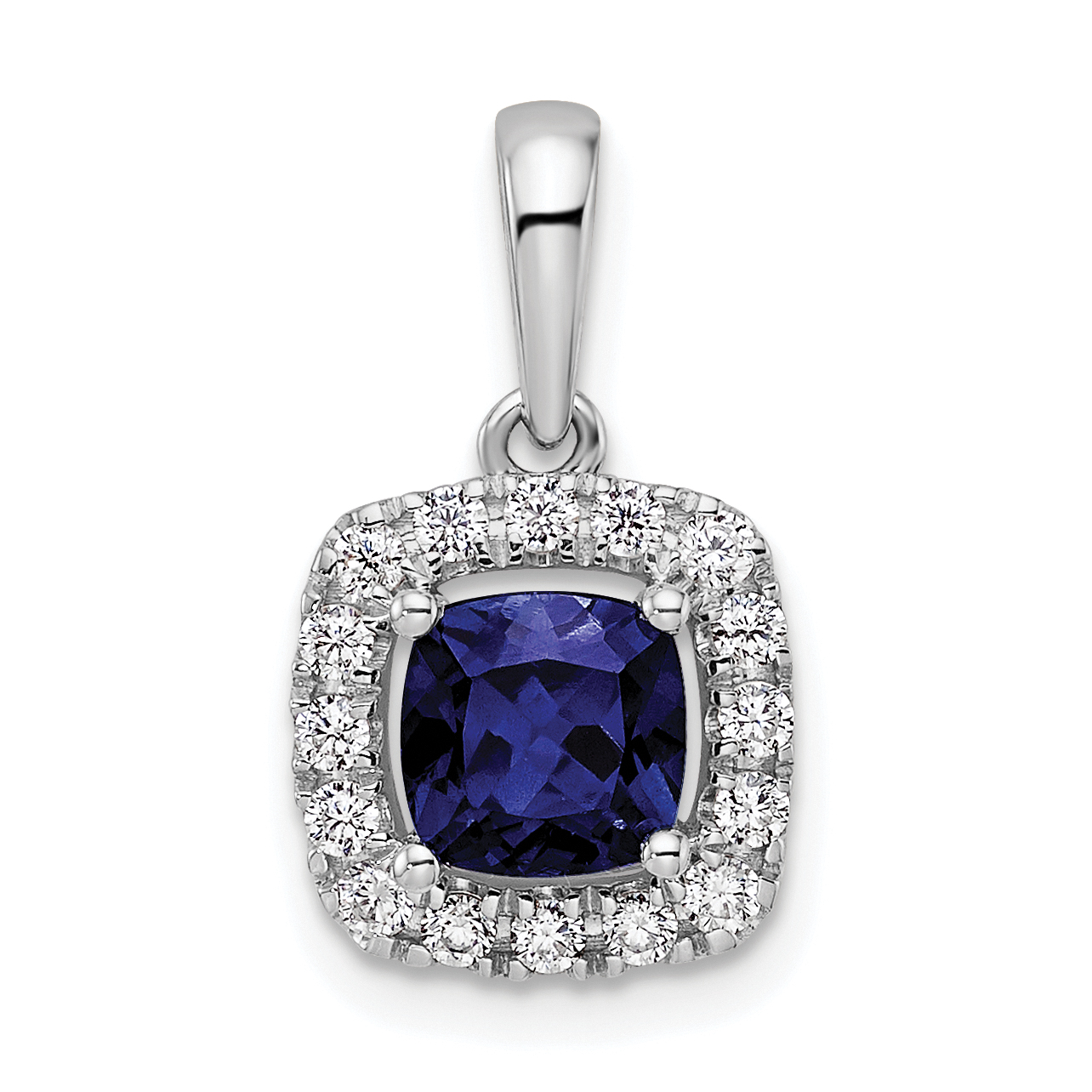 14k White Gold 1/4 carat Lab Grown Diamond VS/SI+ G+ September Birthstone Lab Created Blue Sapphire Halo Pendant (PM9037-CSA-028-WLG)