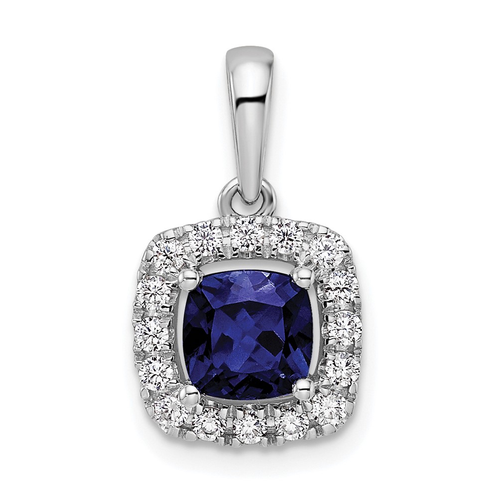 14k White Gold 1/4 carat Lab Grown Diamond VS/SI+ G+ September Birthstone Lab Created Blue Sapphire Halo Pendant (PM9037-CSA-028-WLG)