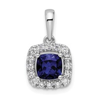 14K White Gold 0.25 Carat Lab Grown Diamond VS SI+ G+ September Birthstone Lab Created Blue Sapphire Halo Pendant view 1