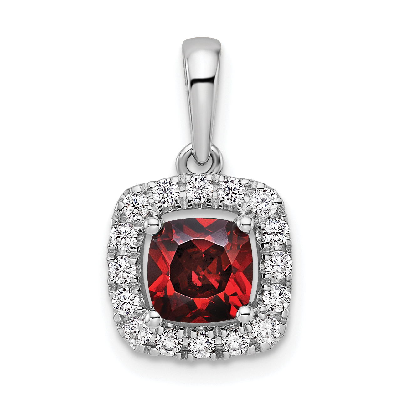 14k White Gold 1/4 carat Lab Grown Diamond VS/SI+ G+ January Birthstone Garnet Halo Pendant (PM9037-GA-028-WLG)