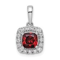 14K White Gold 0.25 Carat Lab Grown Diamond VS SI+ G+ January Birthstone Garnet Halo Pendant view 1