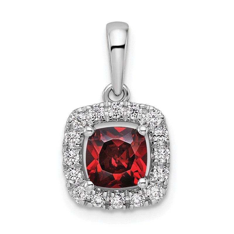 14k White Gold 1/4 carat Lab Grown Diamond VS/SI+ G+ January Birthstone Garnet Halo Pendant