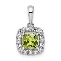14K White Gold 0.25 Carat Lab Grown Diamond VS SI+ G+ August Birthstone Peridot Halo Pendant view 1