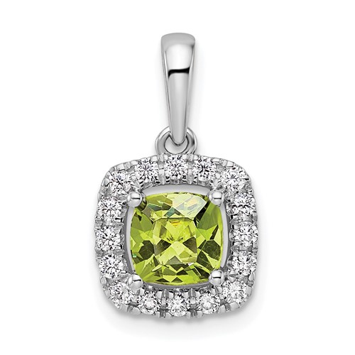 14K White Gold 0.25 Carat Lab Grown Diamond VS SI+ G+ August Birthstone Peridot Halo Pendant