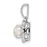 14K White Gold 0.25 Carat Lab Grown Diamond VS SI+ G+ June Birthstone Freshwater Cultered Pearl Halo Pendant view 2
