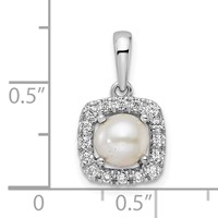 14K White Gold 0.25 Carat Lab Grown Diamond VS SI+ G+ June Birthstone Freshwater Cultered Pearl Halo Pendant view 4