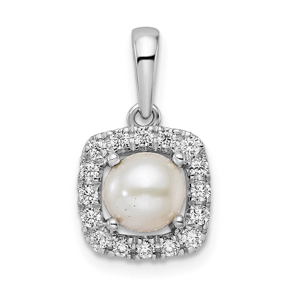 14k White Gold 1/4 carat Lab Grown Diamond VS/SI+ G+ June Birthstone Freshwater Cultered Pearl Halo Pendant (PM9037-PL-028-WLG)