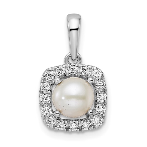 14K White Gold 0.25 Carat Lab Grown Diamond VS SI+ G+ June Birthstone Freshwater Cultered Pearl Halo Pendant