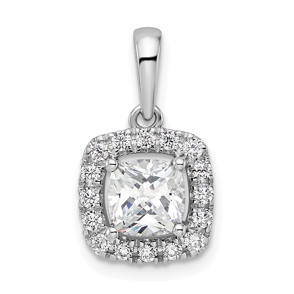 14K White Gold 0.25 Carat Lab Grown Diamond VS SI+ G+ April Birthstone White Sapphire Halo Pendant
