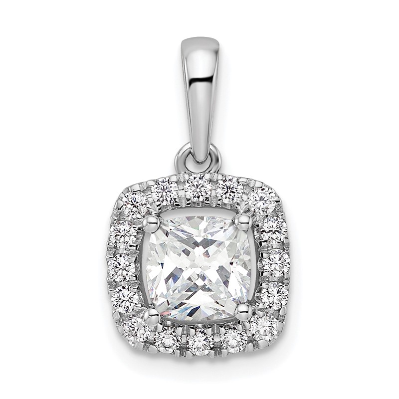 14k White Gold 1/4 carat Lab Grown Diamond VS/SI+ G+ April Birthstone White Sapphire Halo Pendant