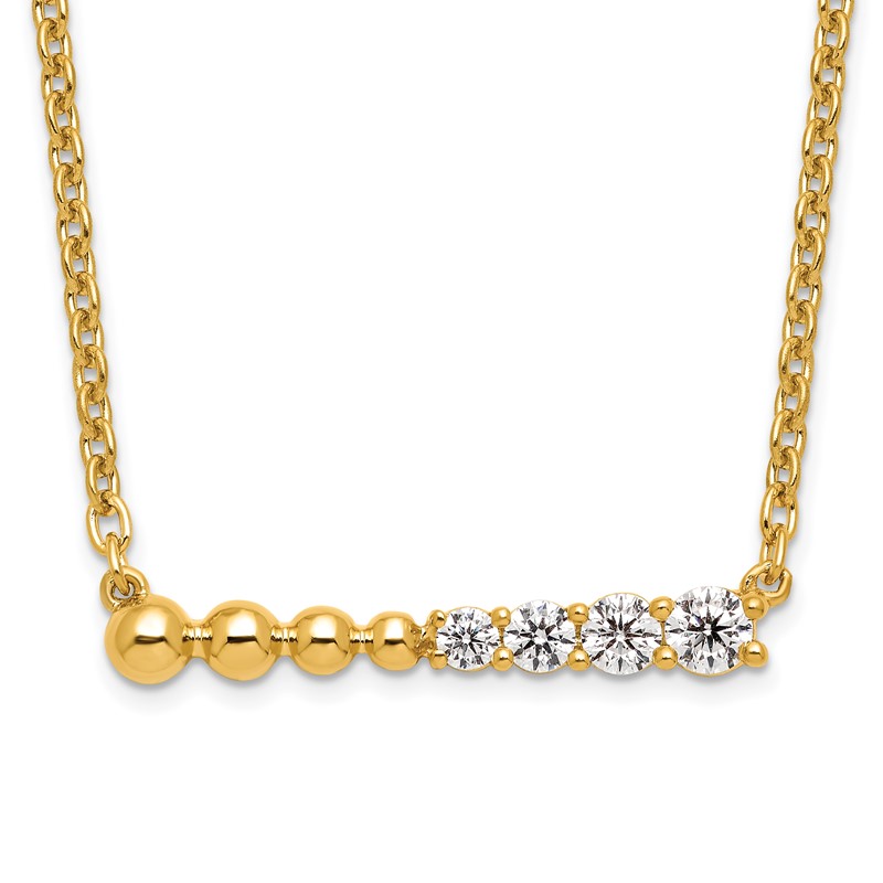14k 1/4 carat Lab Grown Diamond VS/SI+ G+ Beaded Bar 18 inch Necklace