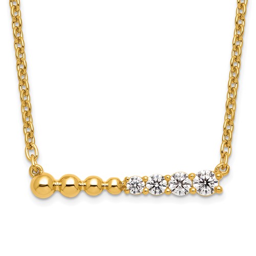 14K Yellow Gold 0.25 Carat Lab Grown Diamond VS SI+ G+ Beaded Bar Necklace, 18"