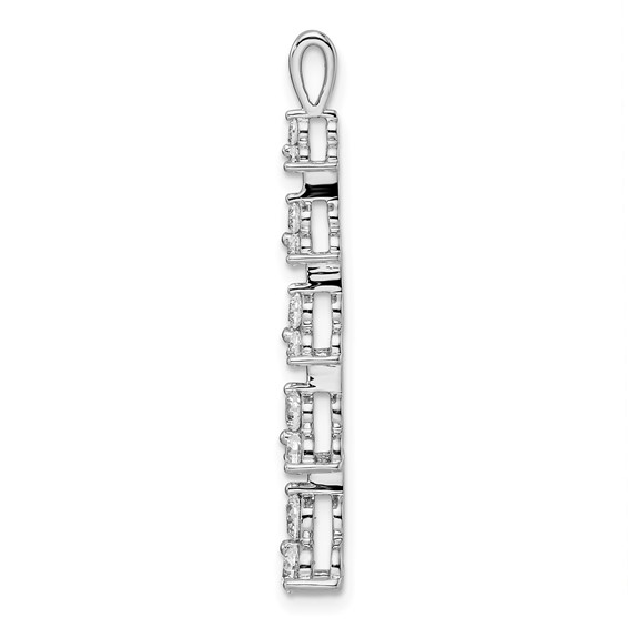 14k White Gold 1 carat Lab Grown Diamond VS/SI+ G+ Five Three Stone Cluster Bar Chain Slide Pendant