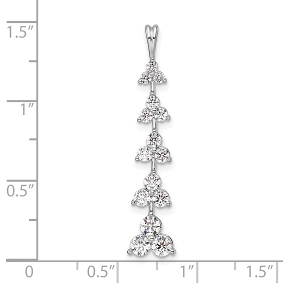 14k White Gold 1 carat Lab Grown Diamond VS/SI+ G+ Five Three Stone Cluster Bar Chain Slide Pendant