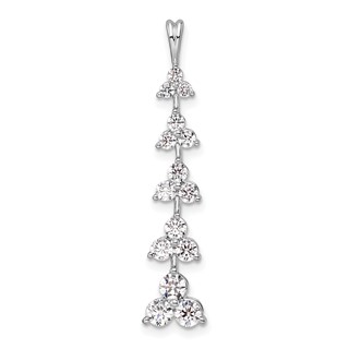 14k White Gold 1 carat Lab Grown Diamond VS/SI+ G+ Five Three Stone Cluster Bar Chain Slide Pendant