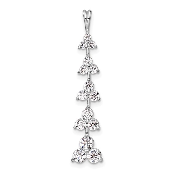 14k White Gold 1 carat Lab Grown Diamond VS/SI+ G+ Five Three Stone Cluster Bar Chain Slide Pendant