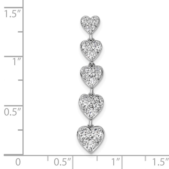 14k White Gold 1 carat Lab Grown Diamond VS/SI+ G+ Complete Five Heart Bar Chain Slide Pendant