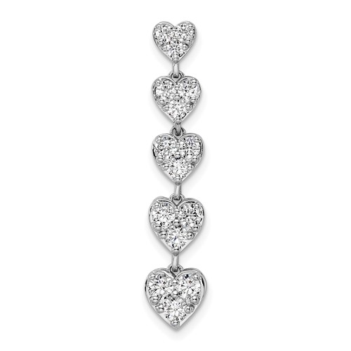14K White Gold 1 Carat Lab Grown Diamond VS SI+ G+ Complete Five Heart Bar Chain Slide Pendant