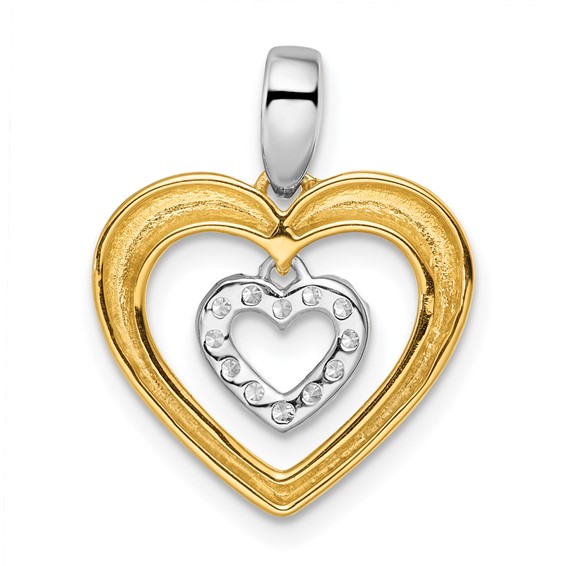14k Two-tone 1/6 carat Lab Grown Diamond VS/SI+ G+ Complete Dangle Double Heart Pendant