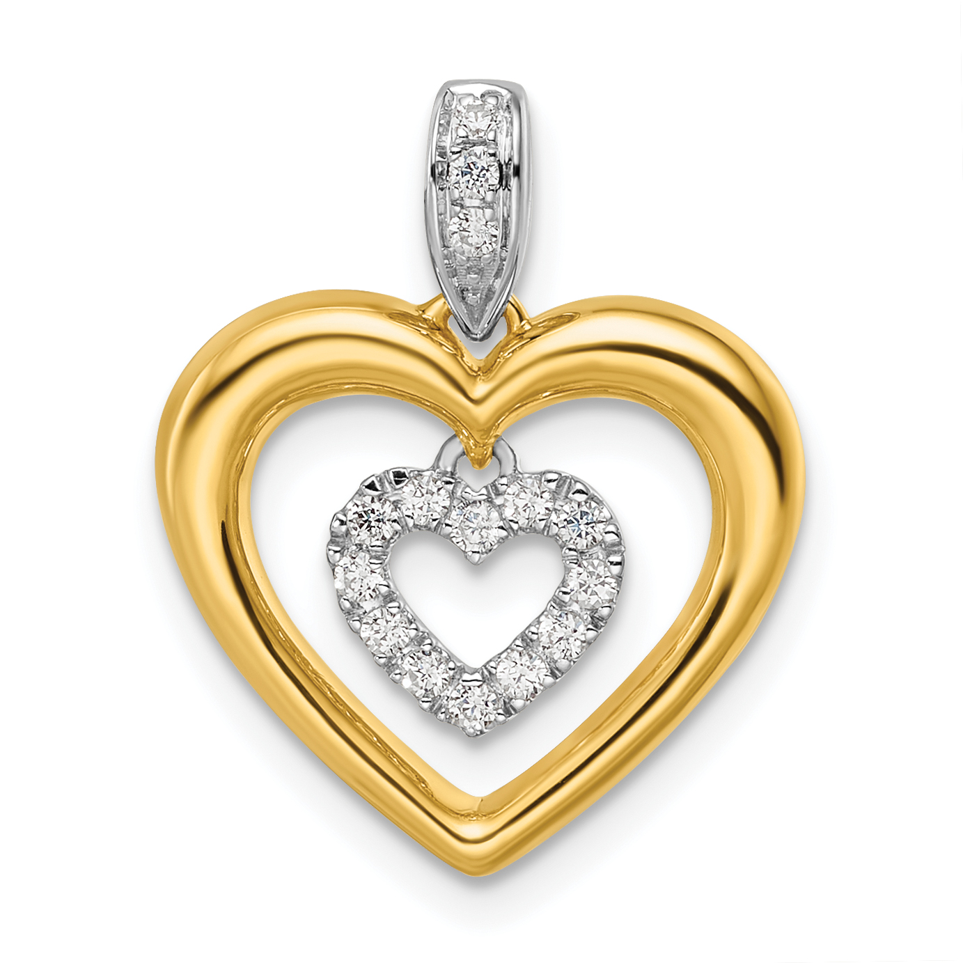 14k Two-tone 1/6 carat Lab Grown Diamond VS/SI+ G+ Complete Dangle Double Heart Pendant (PM9140-016-YWLG)
