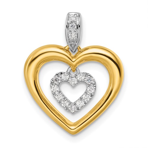 14K Two-tone 0.17 Carat Lab Grown Diamond VS SI+ G+ Complete Dangle Double Heart Pendant