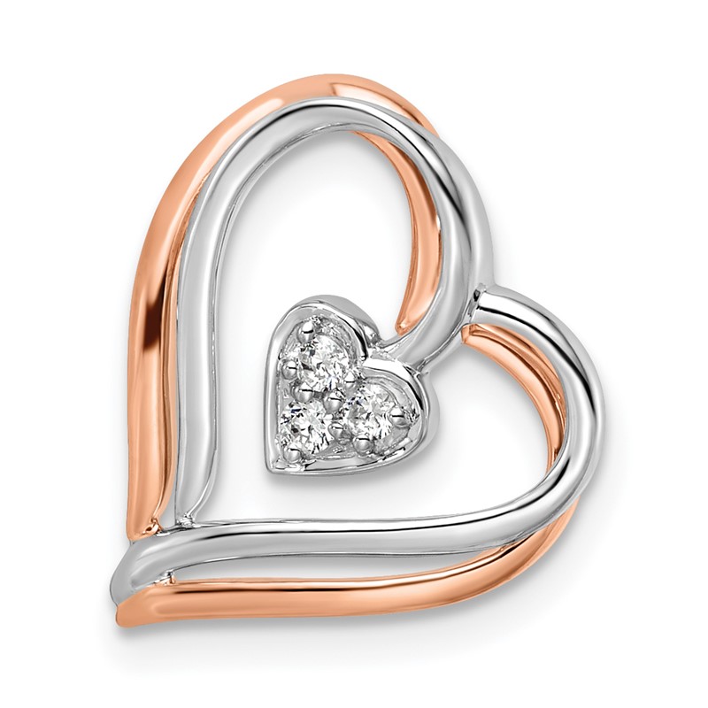 14k Two Tone Rose and White Gold 1/20 carat Lab Grown Diamond VS/SI+ G+ Double Framed Heart Chain Slide Pendant