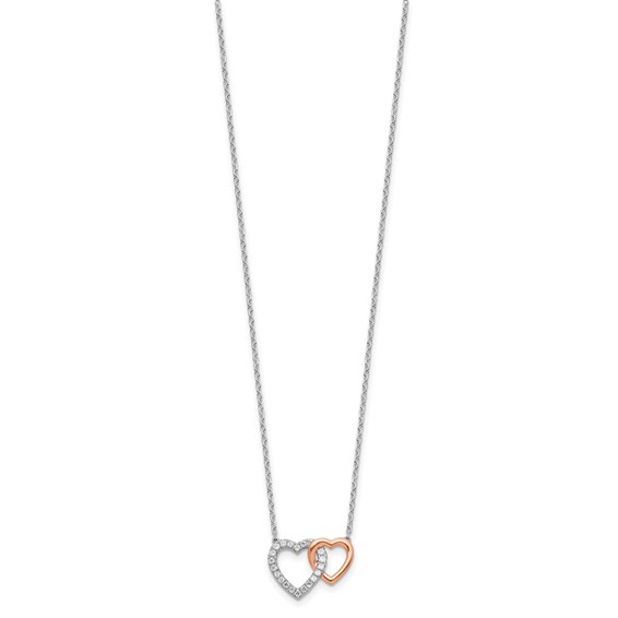 14k Two-Tone Rose and White Gold 1/5 carat Lab Grown Diamond VS/SI+ G+ Complete 18 inch Interlocking Heart Necklace