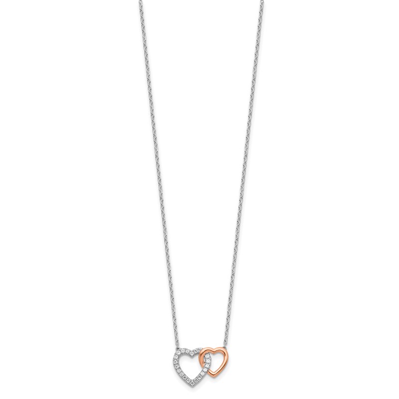 14k Two-Tone Rose and White Gold 1/5 carat Lab Grown Diamond VS/SI+ G+ Complete 18 inch Interlocking Heart Necklace