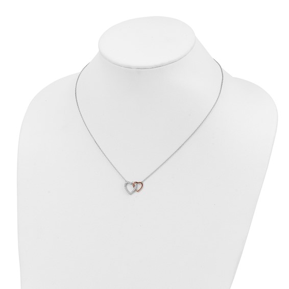 14k Two-Tone Rose and White Gold 1/5 carat Lab Grown Diamond VS/SI+ G+ Complete 18 inch Interlocking Heart Necklace