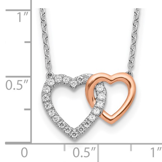 14k Two-Tone Rose and White Gold 1/5 carat Lab Grown Diamond VS/SI+ G+ Complete 18 inch Interlocking Heart Necklace