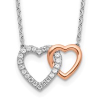 14K Two-Tone Rose and White Gold 0.20 Carat Lab Grown Diamond VS SI+ G+ Complete Interlocking Heart Necklace, 18" view 1