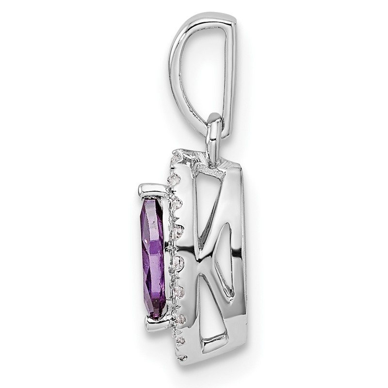 14k White Gold 1/10 carat Lab Grown Diamond VS/SI+ G+ and Amethyst February Birthstone Pendant