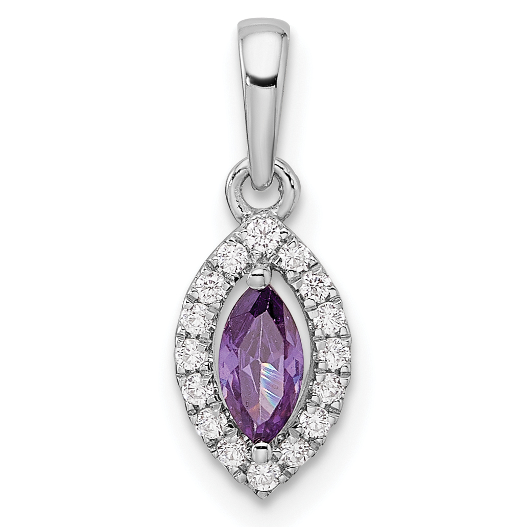 14k White Gold 1/10 carat Lab Grown Diamond VS/SI+ G+ and Amethyst February Birthstone Pendant (PM9354-AM-010-WLG)