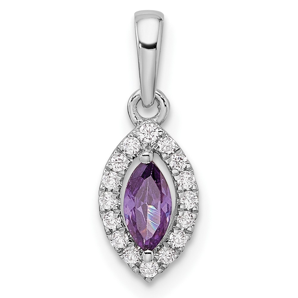 14k White Gold 1/10 carat Lab Grown Diamond VS/SI+ G+ and Amethyst February Birthstone Pendant (PM9354-AM-010-WLG)