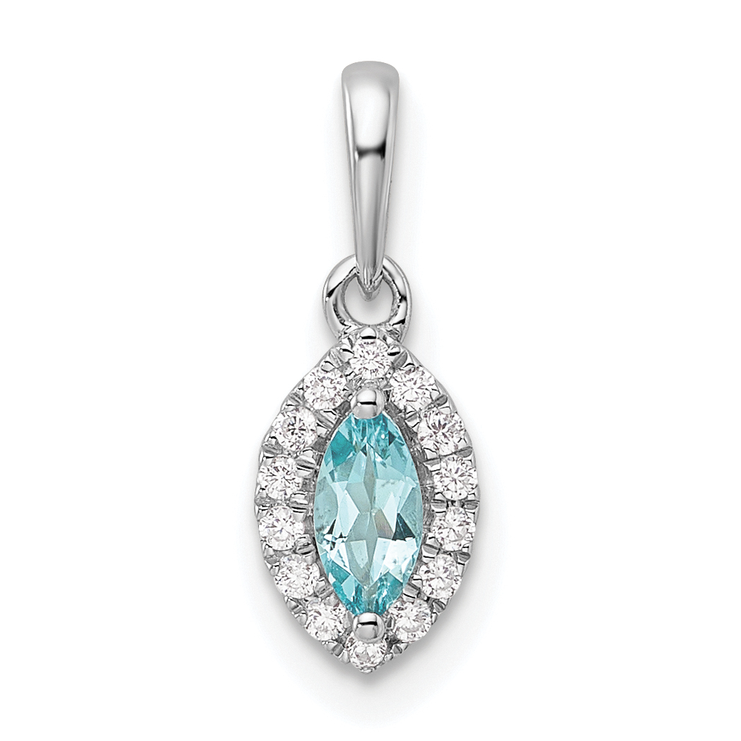 14k White Gold 1/10 carat Lab Grown Diamond VS/SI+ G+ and Aquamarine March Birthstone Pendant (PM9354-AQ-010-WLG)
