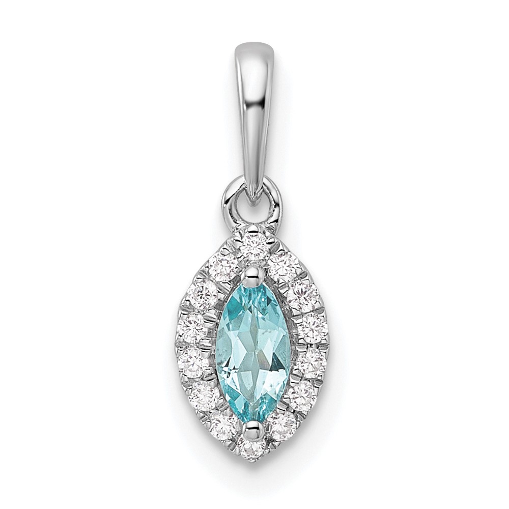 14k White Gold 1/10 carat Lab Grown Diamond VS/SI+ G+ and Aquamarine March Birthstone Pendant (PM9354-AQ-010-WLG)