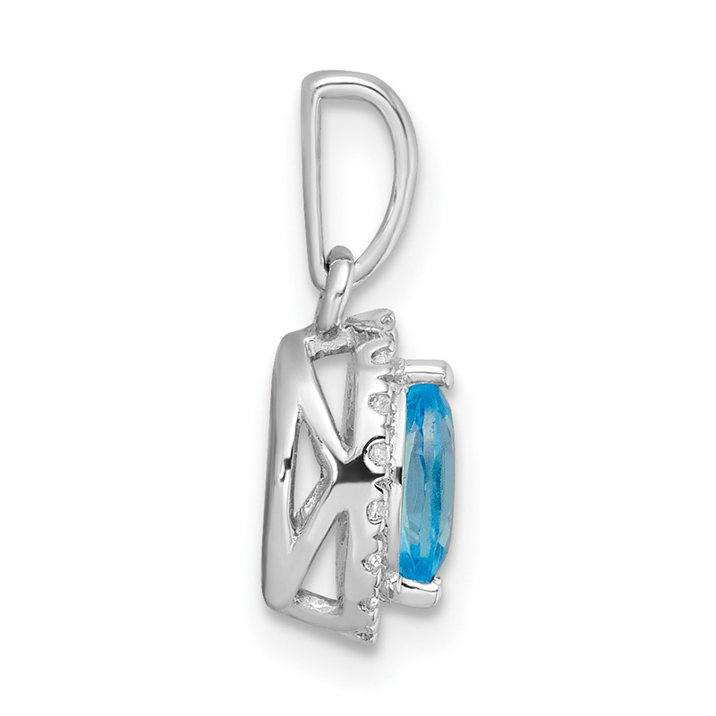 14k White Gold 1/10 carat Lab Grown Diamond VS/SI+ G+ and Blue Topaz December Birthstone Pendant