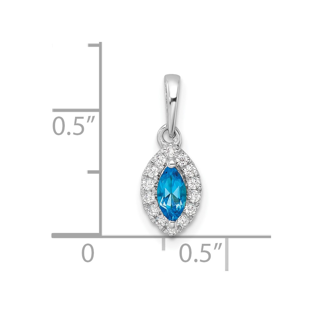 14k White Gold 1/10 carat Lab Grown Diamond VS/SI+ G+ and Blue Topaz December Birthstone Pendant (PM9354-BT-010-WLG)