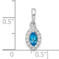 14K White Gold 0.10 Carat Lab Grown Diamond VS SI+ G+ and Blue Topaz December Birthstone Pendant view 4