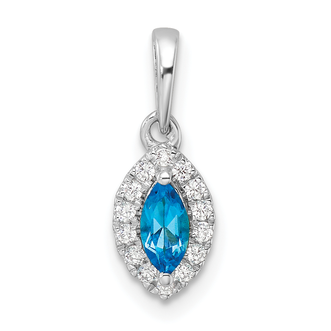 14k White Gold 1/10 carat Lab Grown Diamond VS/SI+ G+ and Blue Topaz December Birthstone Pendant (PM9354-BT-010-WLG)
