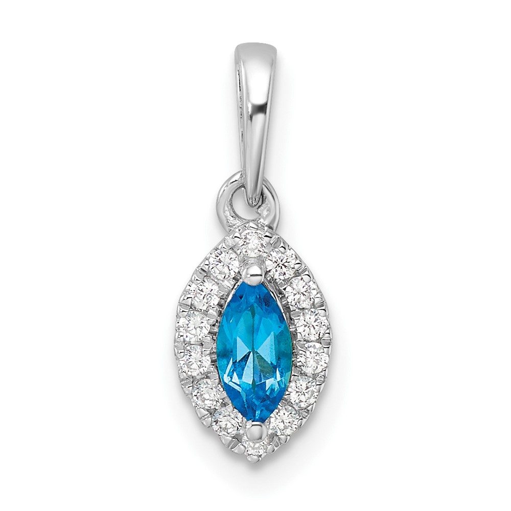 14k White Gold 1/10 carat Lab Grown Diamond VS/SI+ G+ and Blue Topaz December Birthstone Pendant (PM9354-BT-010-WLG)