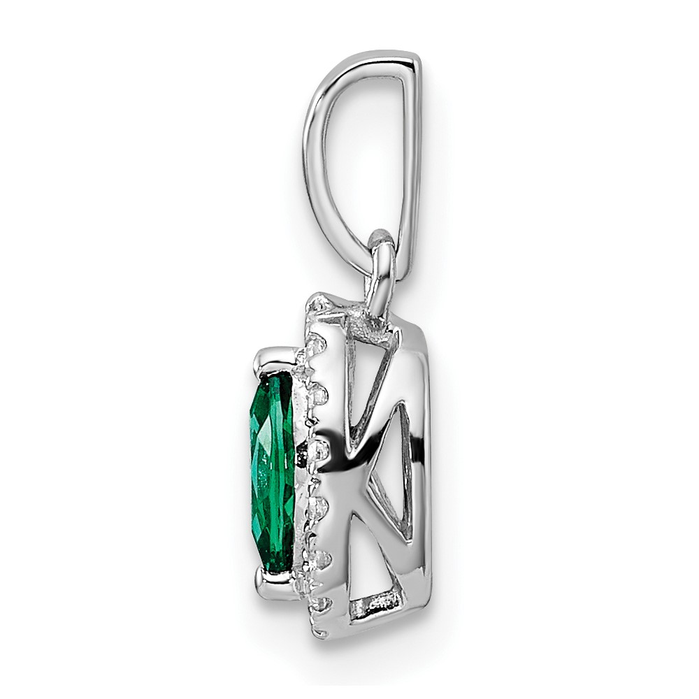 14k White Gold 1/10 carat Lab Grown Diamond VS/SI+ G+ and Lab Created Emerald May Birthstone Pendant (PM9354-CEM-010-WLG)
