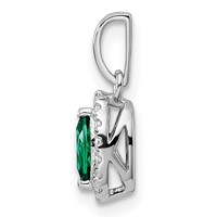 14K White Gold 0.10 Carat Lab Grown Diamond VS SI+ G+ and Lab Created Emerald May Birthstone Pendant view 2