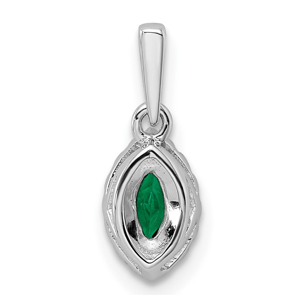 14k White Gold 1/10 carat Lab Grown Diamond VS/SI+ G+ and Lab Created Emerald May Birthstone Pendant (PM9354-CEM-010-WLG)