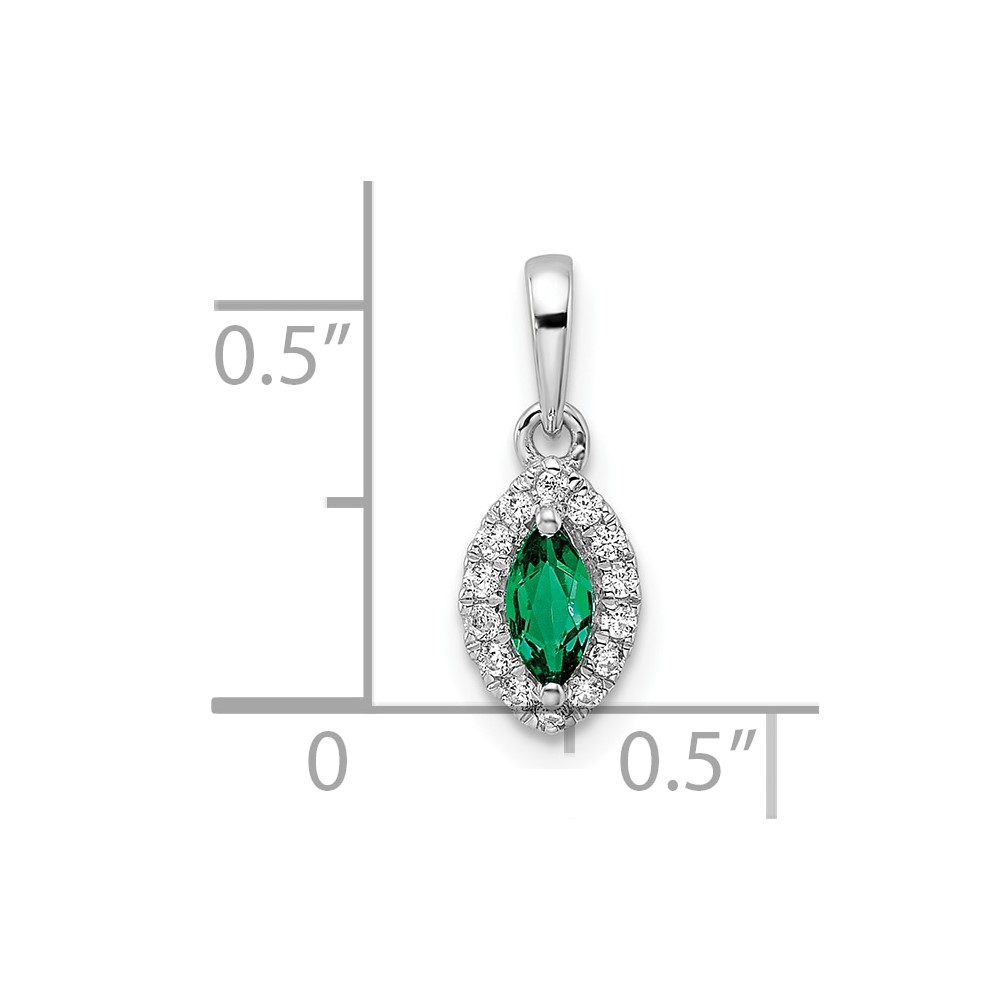 14k White Gold 1/10 carat Lab Grown Diamond VS/SI+ G+ and Lab Created Emerald May Birthstone Pendant (PM9354-CEM-010-WLG)