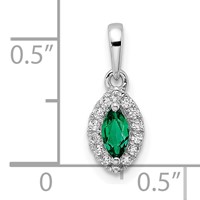 14K White Gold 0.10 Carat Lab Grown Diamond VS SI+ G+ and Lab Created Emerald May Birthstone Pendant view 4