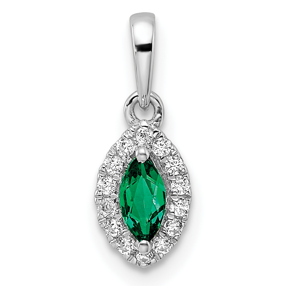 14k White Gold 1/10 carat Lab Grown Diamond VS/SI+ G+ and Lab Created Emerald May Birthstone Pendant (PM9354-CEM-010-WLG)